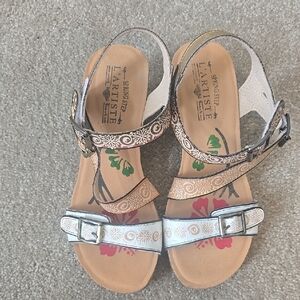 TANJA Spring Step L'Artiste White and Brown Sandals with Comfortable Footbed38EU